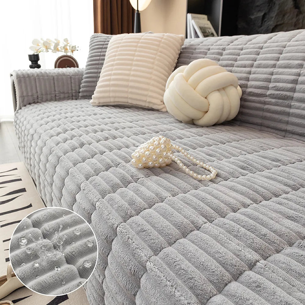 Waterproof One-Piece Cozy Flannel Sofa Protection Non-Slip Couch Cover
