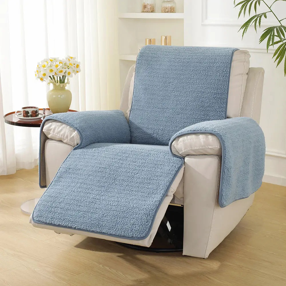 Thick Fuzzy Faux Sherpa Fleece Recliner Chair Cover with Elastic Straps
