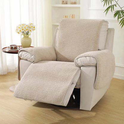 Thick Fuzzy Faux Sherpa Fleece Recliner Chair Cover with Elastic Straps