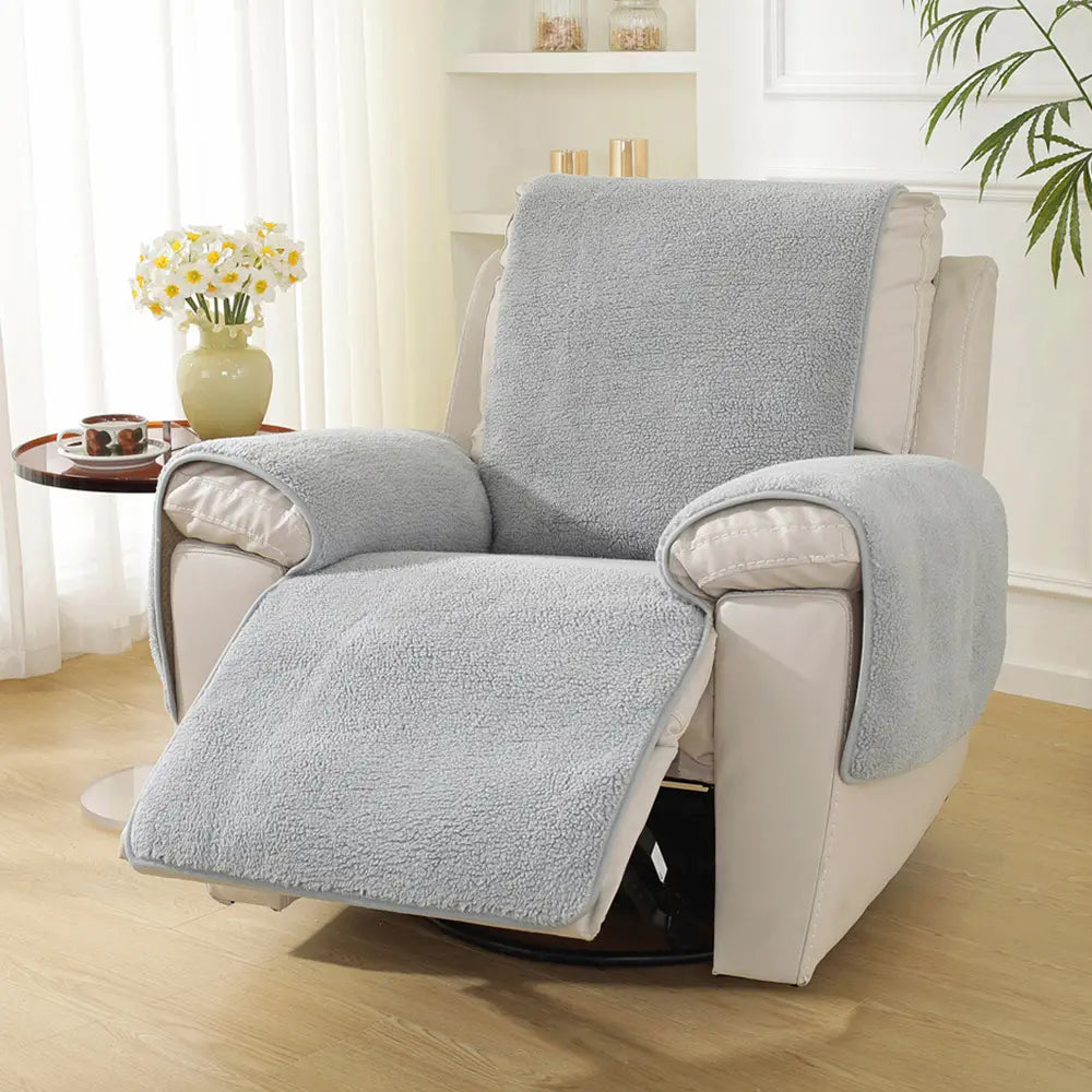 Thick Fuzzy Faux Sherpa Fleece Recliner Chair Cover with Elastic Straps