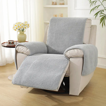 Thick Fuzzy Faux Sherpa Fleece Recliner Chair Cover with Elastic Straps