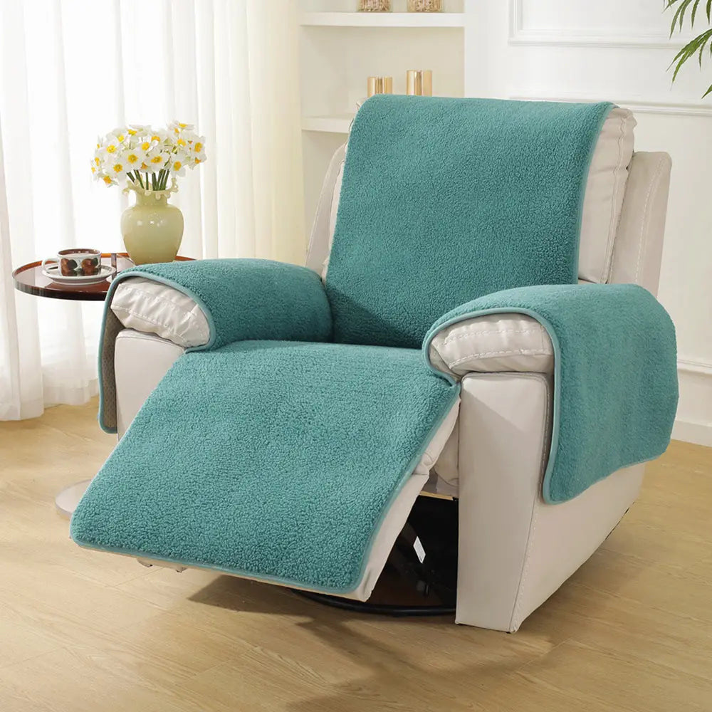 Thick Fuzzy Faux Sherpa Fleece Recliner Chair Cover with Elastic Straps