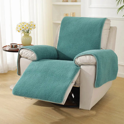 Thick Fuzzy Faux Sherpa Fleece Recliner Chair Cover with Elastic Straps