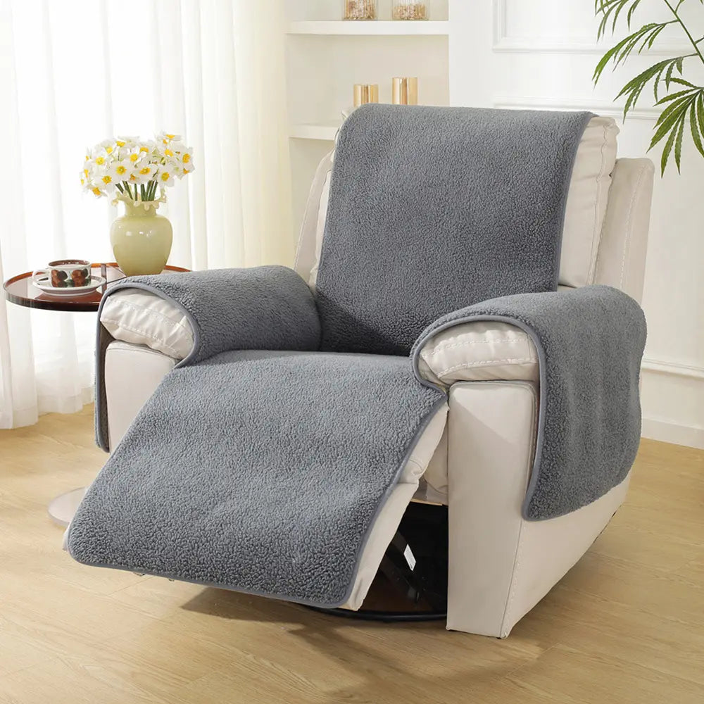Thick Fuzzy Faux Sherpa Fleece Recliner Chair Cover with Elastic Straps